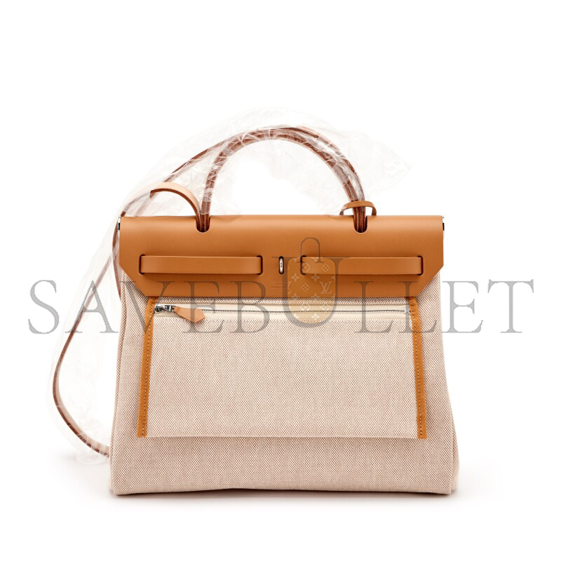 HERMÈS GOLD VACHE HUNTER AND TOILE BRIDES DE GALA HERBAG 31 PALLADIUM HARDWARE (31*26*11.5cm)